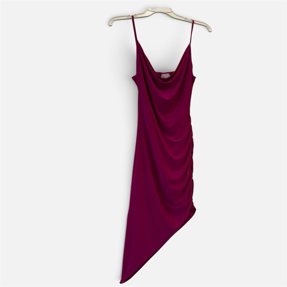 Livi Cocktail Dress Asymmetric Raspberry Cowl Neck Ruched Sleeveless Sz S New